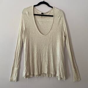 We The Free Cream Waffle Knit Scoop Neck Long Sleeve Shirt Flowy Women's Medium